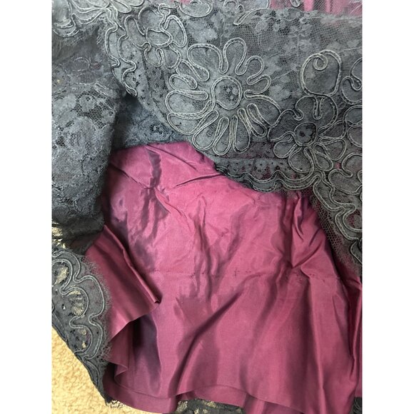 Vintage 50' s 60's Black Lace Overlay Burgundy Whimsygoth Crepey Delicate Floral - Picture 4 of 16
